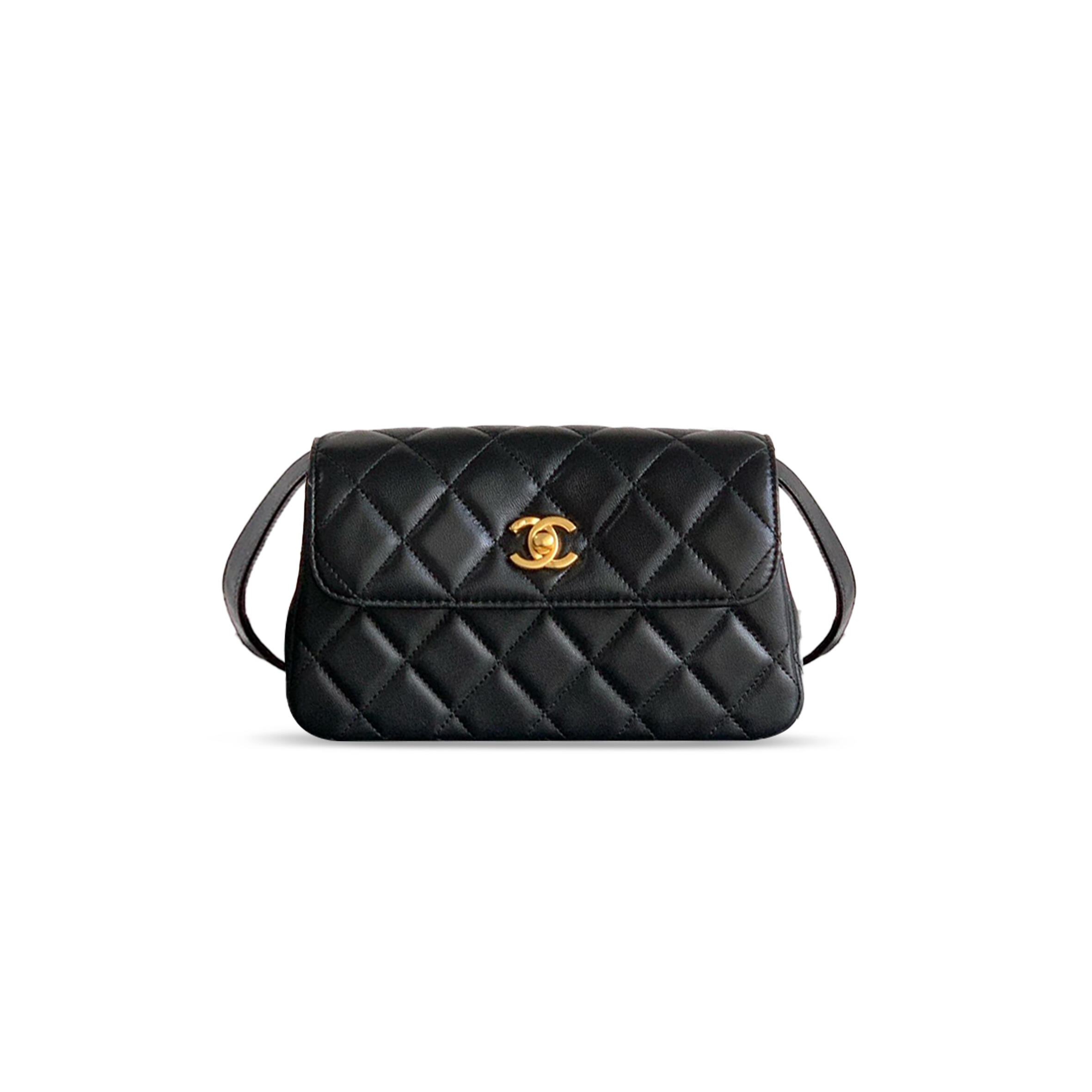 CHANEL BLACK LAMBSKIN FLAP CROSSBODY BAG AP4677 (19.5*11.5*5cm)